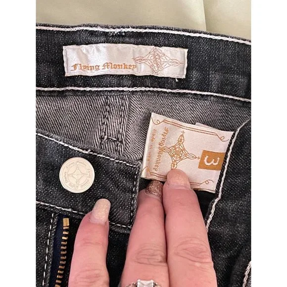 Flying Monkey Charcoal Black Fade Distressed Skinny Bottom Jeans - Picture 9 of 9